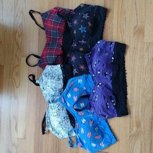 Lot of Five Torrid Lightly Lined Lace Trimmed Cotton Bralettes size 2